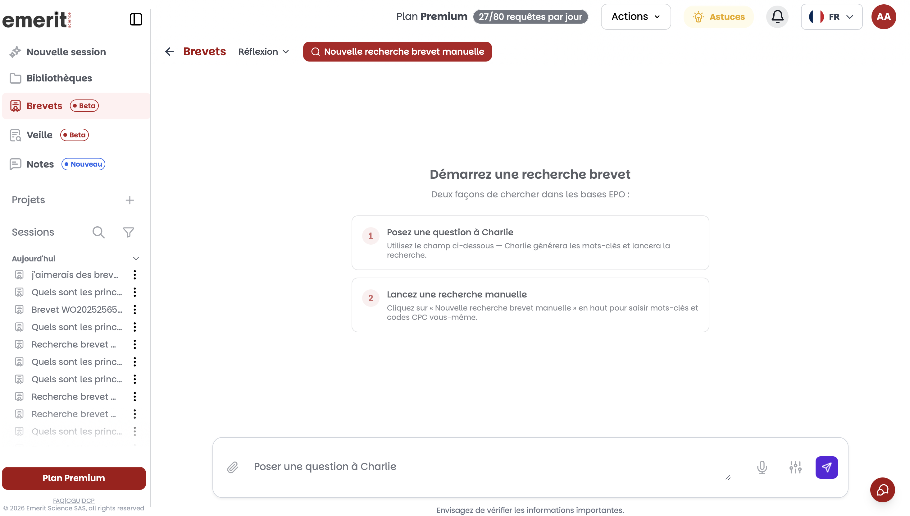 Recherche brevets Charlie