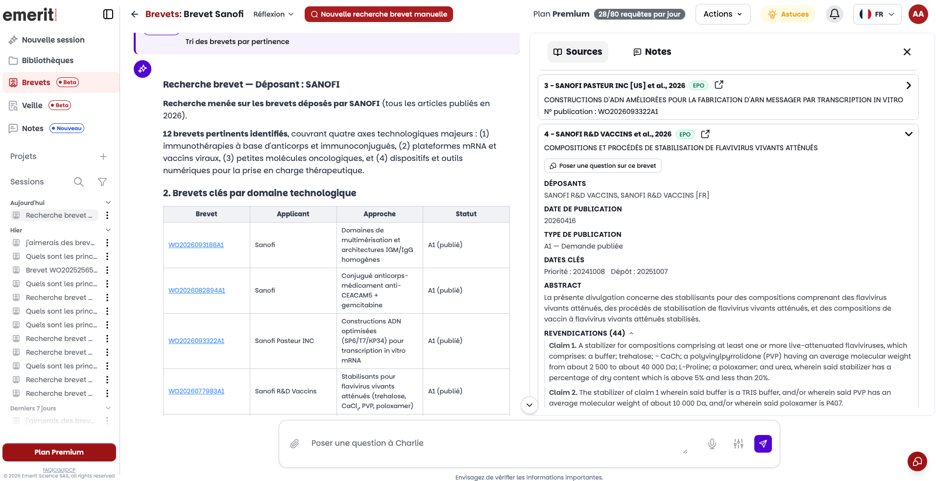 Exemple complet de recherche brevet dans Charlie