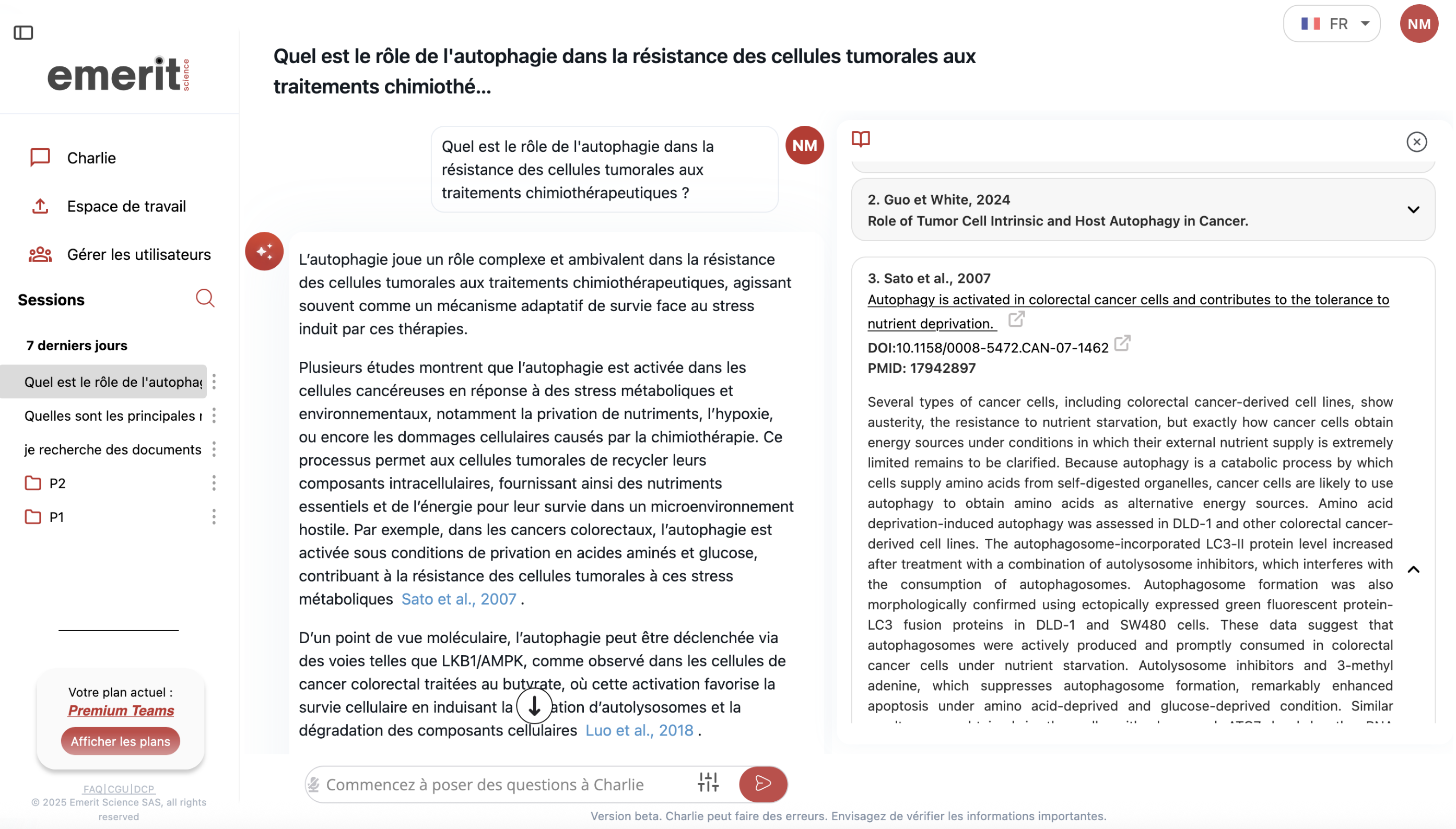 Interface Charlie - Agent IA de recherche scientifique