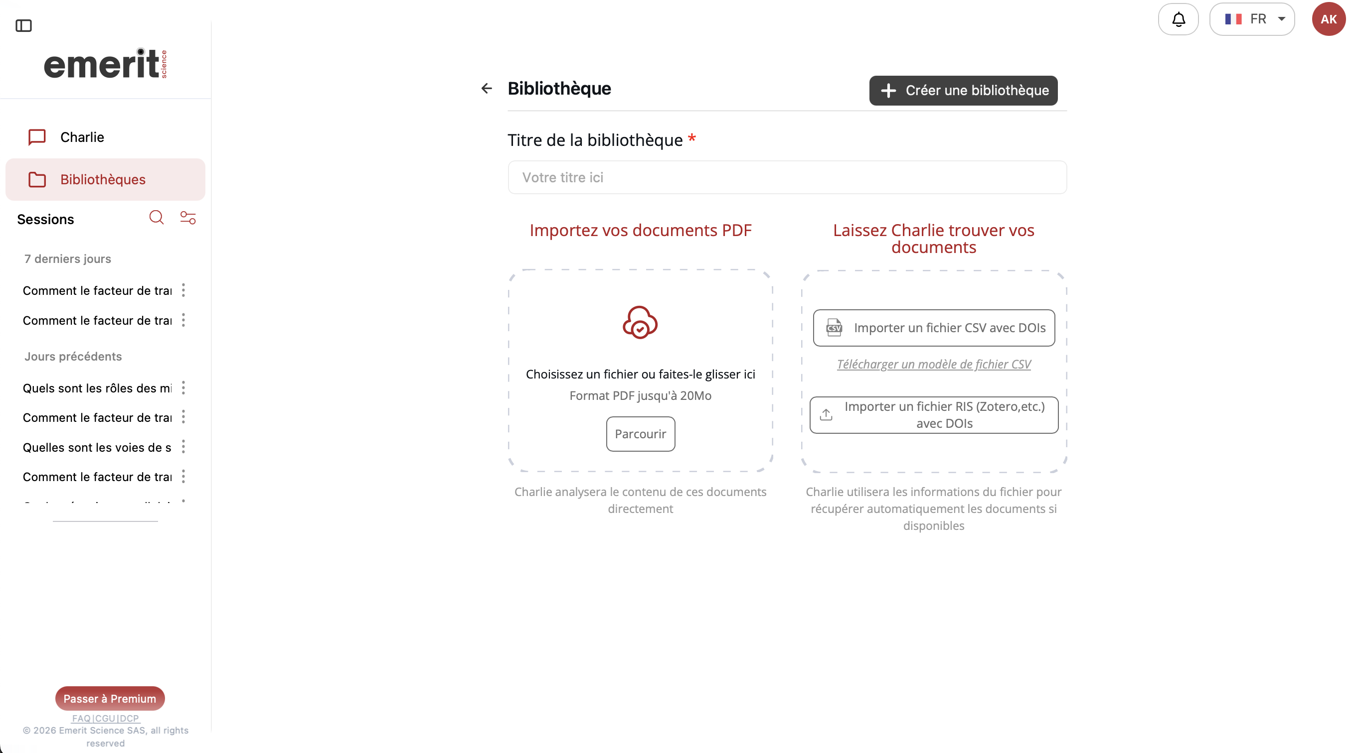 Interface de chargement de documents dans l'Espace de travail