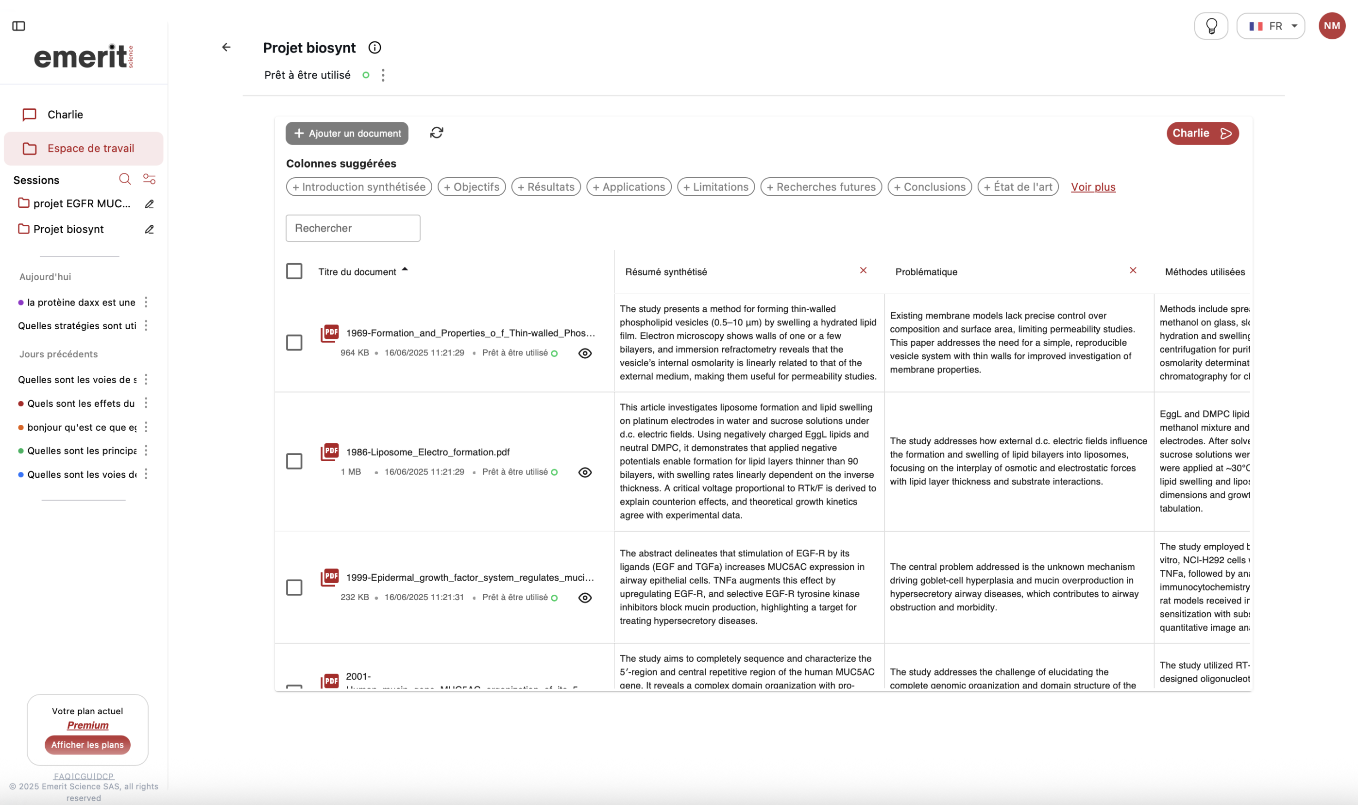 Espace de travail Charlie - Analyse de documents PDF